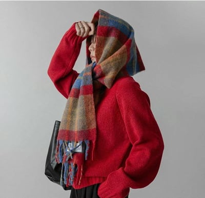 正韓EBA彩虹格子針織圍巾 ( 20%羊毛)1